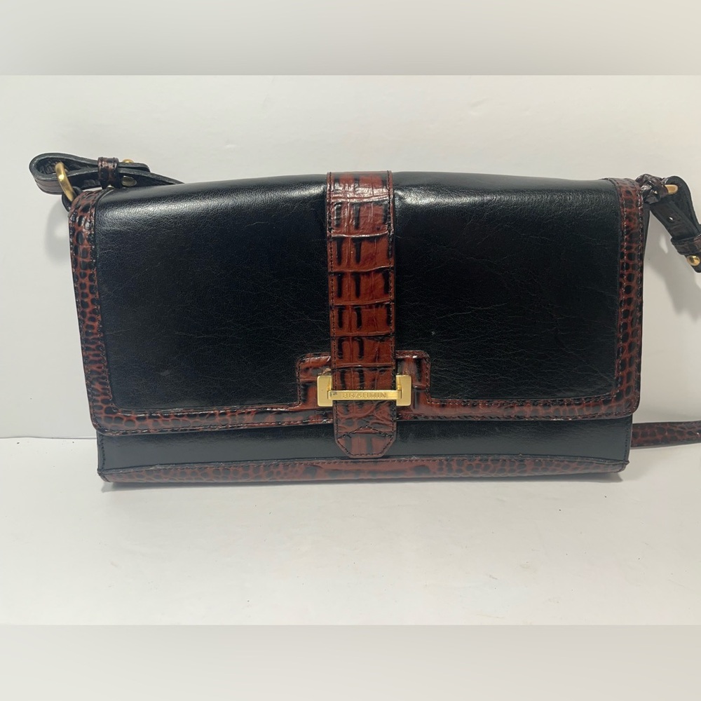 Brahmin Leather Croc Shoulder /Clutch Bag Purse Black Brown